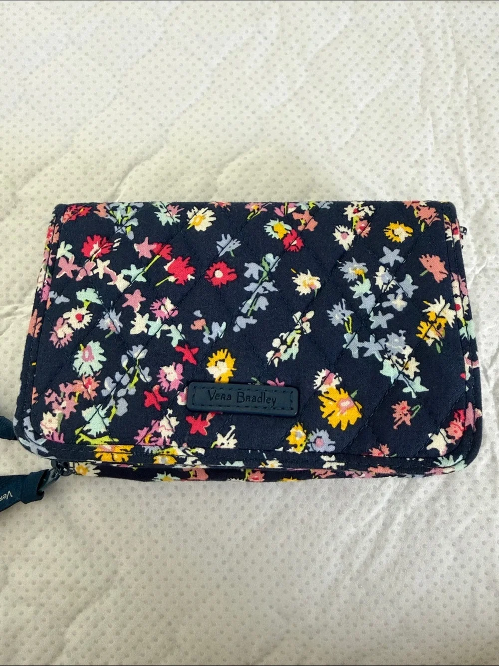 Vera Bradley Navy Quilted Floral Zip-Around Wallet with Multicolor Blossoms